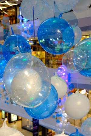 decorative blue balloons at the festival as well. (Background balloons)の写真素材