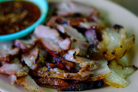 thai spicy food, griil pork and papaya saladの写真素材