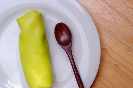 Crepes With foi thong on white plate (Thai dessert)