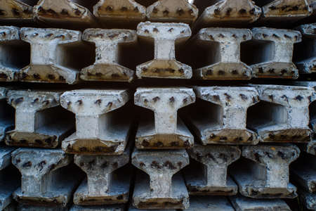 Contractors space for the storage of finished concrete pilings.(concrete stake)の写真素材