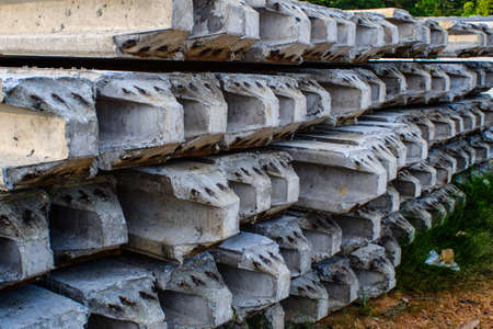 Contractors space for the storage of finished concrete pilings.(concrete stake)の写真素材