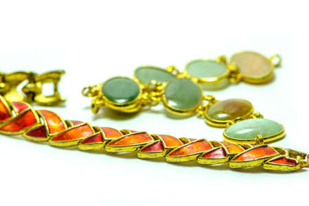 brown, green gemstone bracelet a cute jewelry from nature (jade)の写真素材