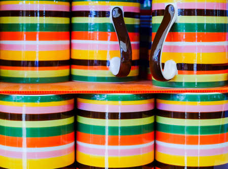 Heap of colorful cups for espresso coffee - concept of coffee addiction and crockery productsの写真素材
