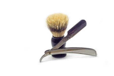 Shaving accessories for man on white background, isolatedの写真素材