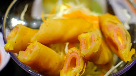 Japanese gyoza or dumplings snack with soy sauceの写真素材
