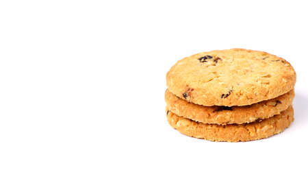 homemade freshly baked oatmeal Raisin Cookie with Broken cookies isolated on white background. Sweet...