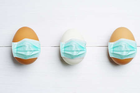 Easter eggs with Corona virus (COVID19) protection concepts. for Easter holidays decoration....