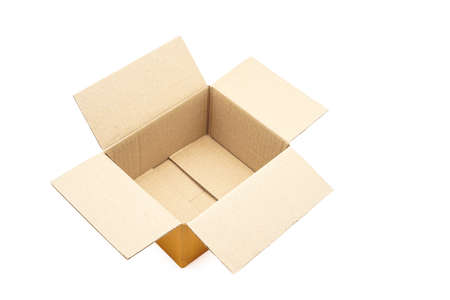 Open empty cardboard box isolated on white background. Used for decoration in design work