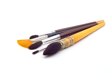 set of round artistic paintbrushes isolated on white backgroundの写真素材