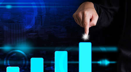 Business development to success and growing growth concept. human hand and mesh network digital...