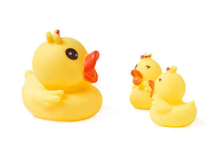 Yellow rubber duck family isolated on White Background. It is a toy for children.