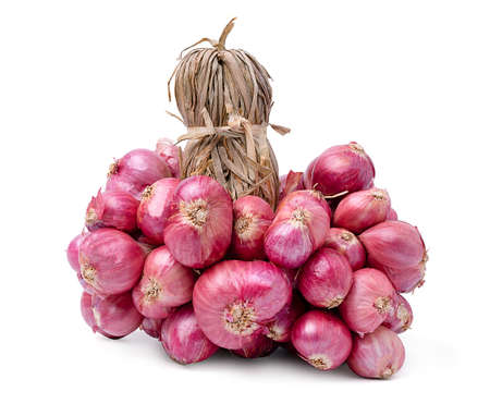 Isolated onion. Shallot onions in a group small red on white background. spices cooking shallot freshの写真素材