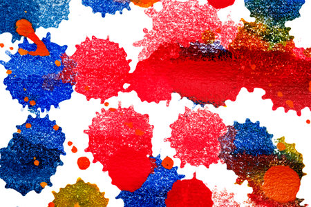 Multicolor drop. watercolor hand drawn isolated wash on white background. Abstract cold color brush paint paper grain texture. clipping path.の写真素材