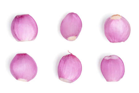 Isolated red onion. Top view fresh  red onion on white background. clipping path.の写真素材
