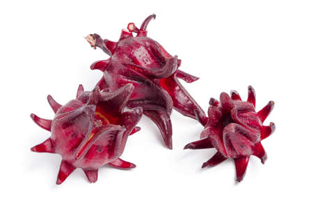 Isolated red roselle fruit. Fresh roselle fruit on white background.の写真素材