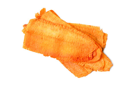 Isolated Mashed squid. Top view Crushed dried squid isolated on the withe background. wite clipping paths.の写真素材