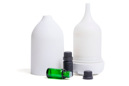 Isolated Ceramic Electric Ultrasonic with Essential Oil Aroma Diffuser on white background. Aromatherapy Concept. clipping pathsの写真素材