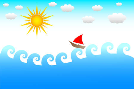 Boat a waveのイラスト素材