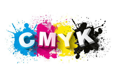 3d CMYK letters with paint splash background, Symbol, Vector illustrationのイラスト素材