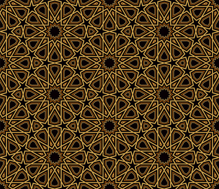 Arabesque Black  Gold Pattern, Dark Background, Vector Illustrationのイラスト素材
