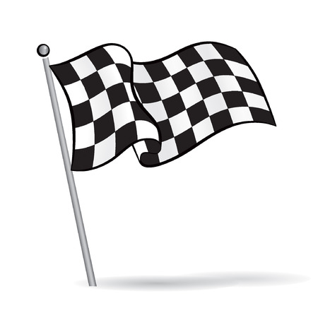 Waving flag with checkered Black & White racing Pattern, motor sport element, Vector Illustrationのイラスト素材