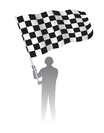 Man holding Waving Flag with checkered Blackのイラスト素材