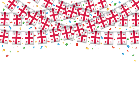 Georgia flags garland white background with confetti, Hanging bunting for Georgian independence Day celebration template banner, Vector illustrationのイラスト素材