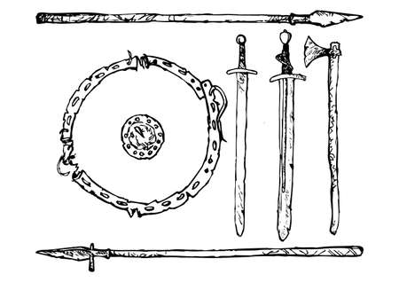 Decomposition of medieval weapons Viking Ageの写真素材