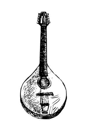 Black and white drawing of a traditional mandolinの写真素材