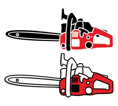 Two red chainsaw vectorのイラスト素材
