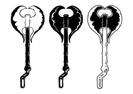 Figure of three barbaric double ax with chainのイラスト素材