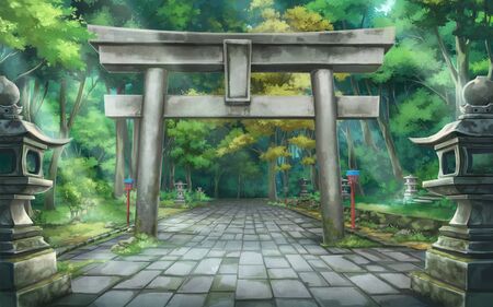 Torii forest - Day , Anime background , Illustration.の写真素材