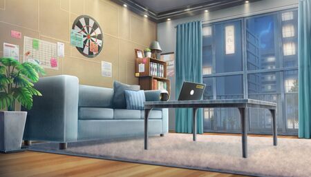 Cozy living room - Night , Background painting.の写真素材