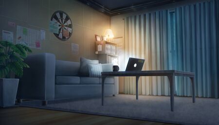 Cozy living room - Dark night , Background painting.の写真素材