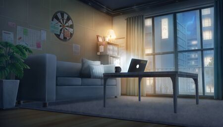 Cozy living room - Night light , Background painting.の写真素材