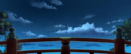 Japanese red bridge - Night, Anime Background.の写真素材
