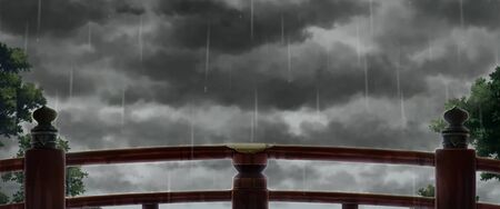 Japanese red bridge - Rainy , Anime Background.の写真素材
