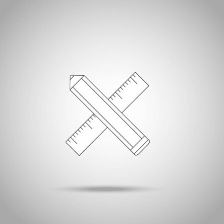 pencil and ruler outline icon . LIne study iconのイラスト素材
