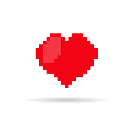 Pixel style heart icon with bless and shadow.のイラスト素材