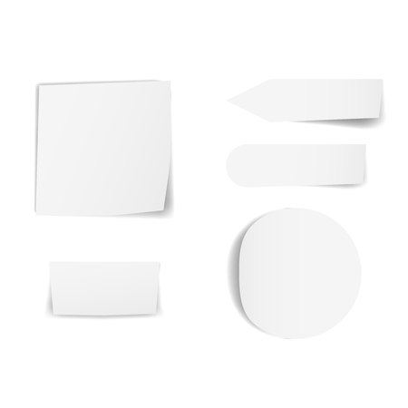 Blank sticky papers set Empty stickers with curved corners and shadows Realistic reminder papers collectionのイラスト素材