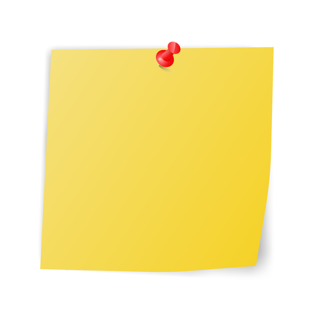 yellow sticky paper with red pin square reminder note with curved cornerのイラスト素材