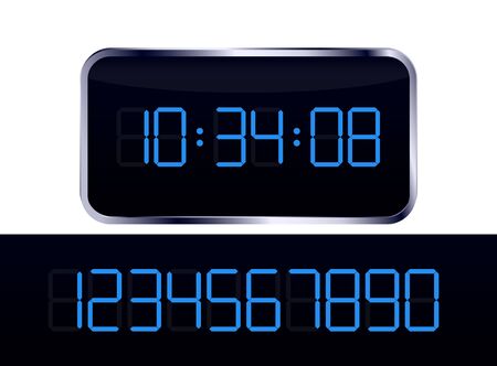 Blue digital clock vector and number setのイラスト素材