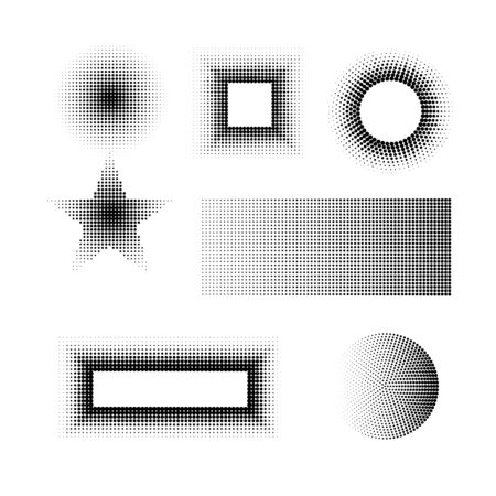 Halftone shadow gradient doted frame banner  advertising set of half tones.のイラスト素材