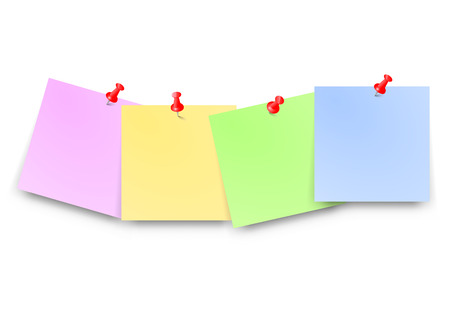 Post papers with red pin set  blank  text place  message memoryのイラスト素材