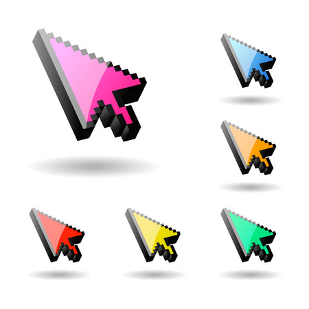 Colored cursor mouse computer vector pointer  click 3d arrow iconのイラスト素材