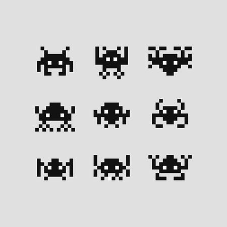 Space invaders bit game vector set pixel  robots.のイラスト素材