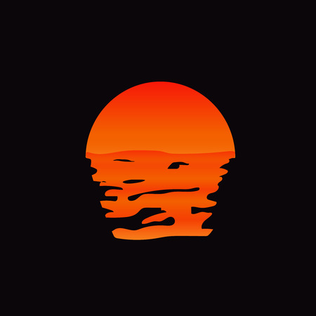 Sunset  above water . Ocean sun under wavesのイラスト素材