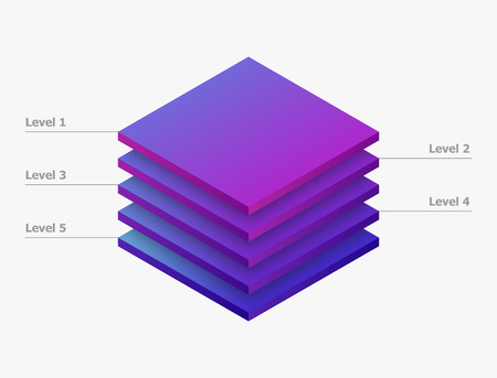 Infographic 5  leves . layer pie isometric chartのイラスト素材