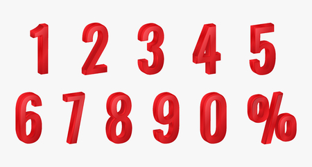 3D Red Metallic Letter. 0, 1, 2, 3, 4, 5, 6, 7, 8, 9 numeralのイラスト素材