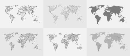 Abstract dot lines and binary code world maps set .のイラスト素材